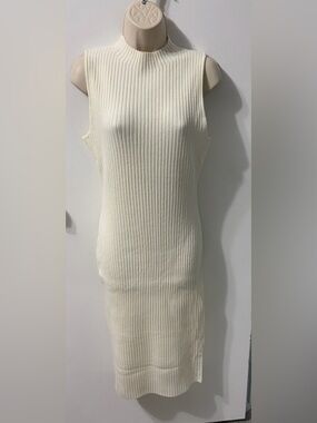 Sleeveless Ribbed Knit Dress in Cream